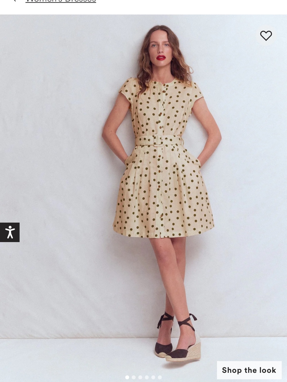 Boden Cream Dress with Olive Polka Dots